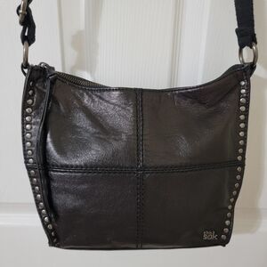 The Sak Dark Leather Shoulder Bag with Stud Accents